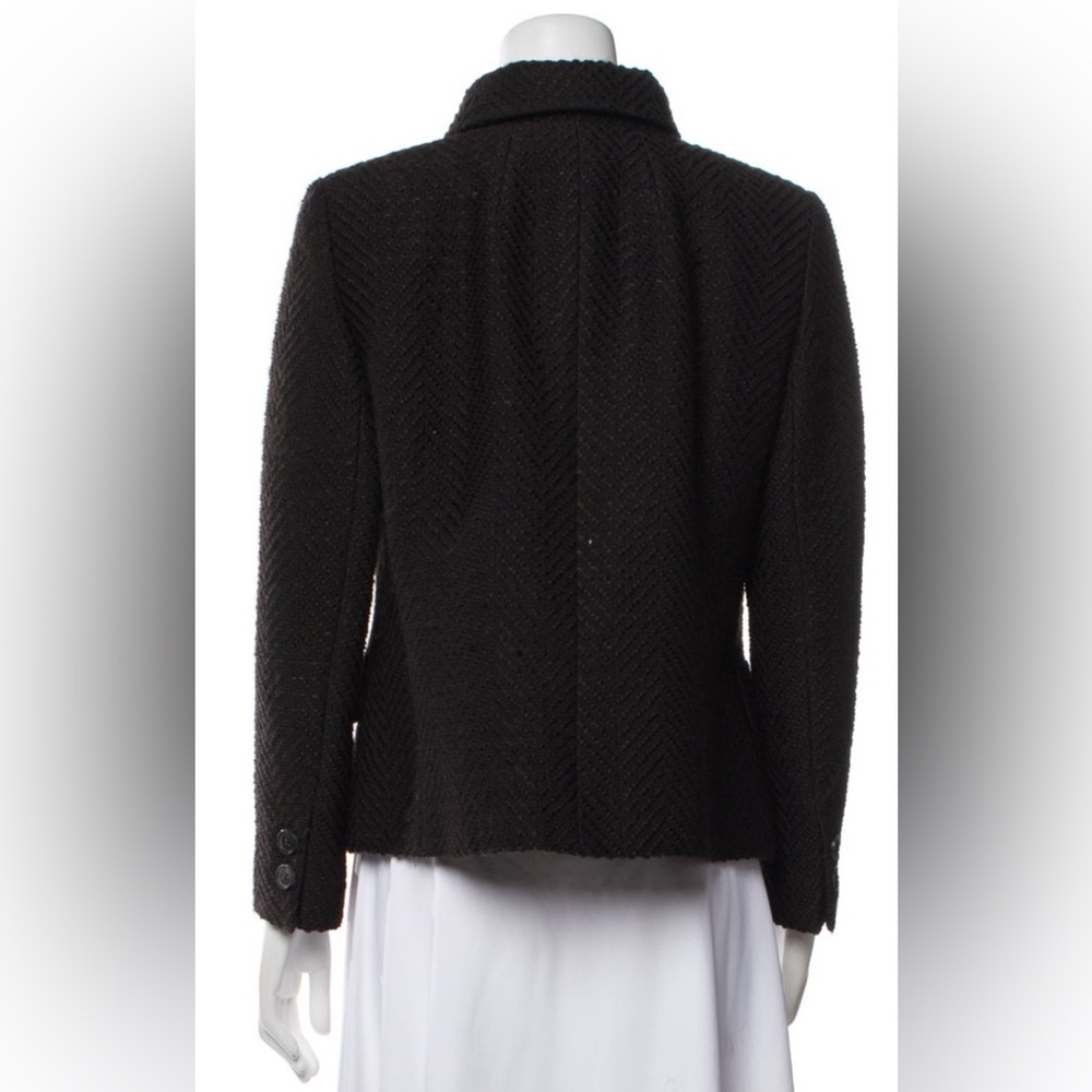 Akris Wool Blend Herringbone Woven Brown Hidden Button Placket Jacket Size US 12 - Picture 3 of 13